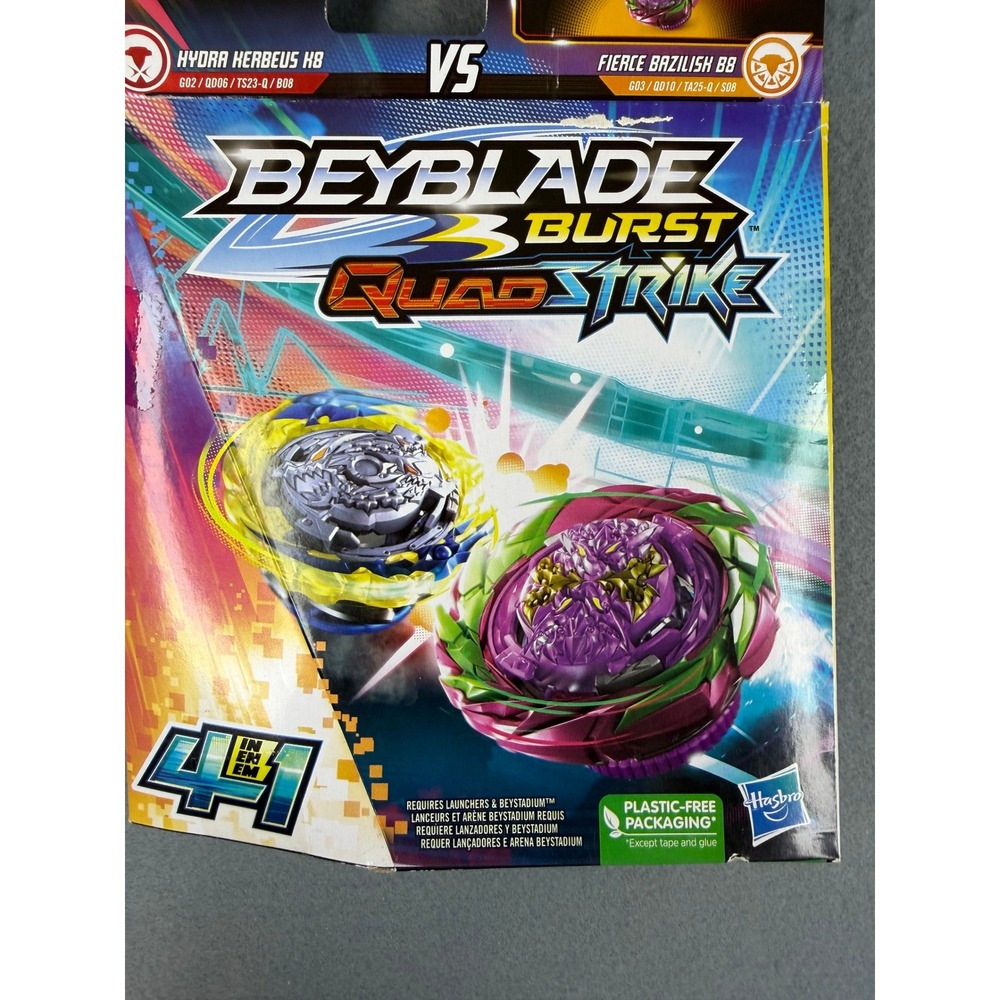 Hasbro Beyblade Burst QuadStrike Hydra Herbeus H8 Fierce Bazilish B8 Dual Pack - Picture 4 of 5